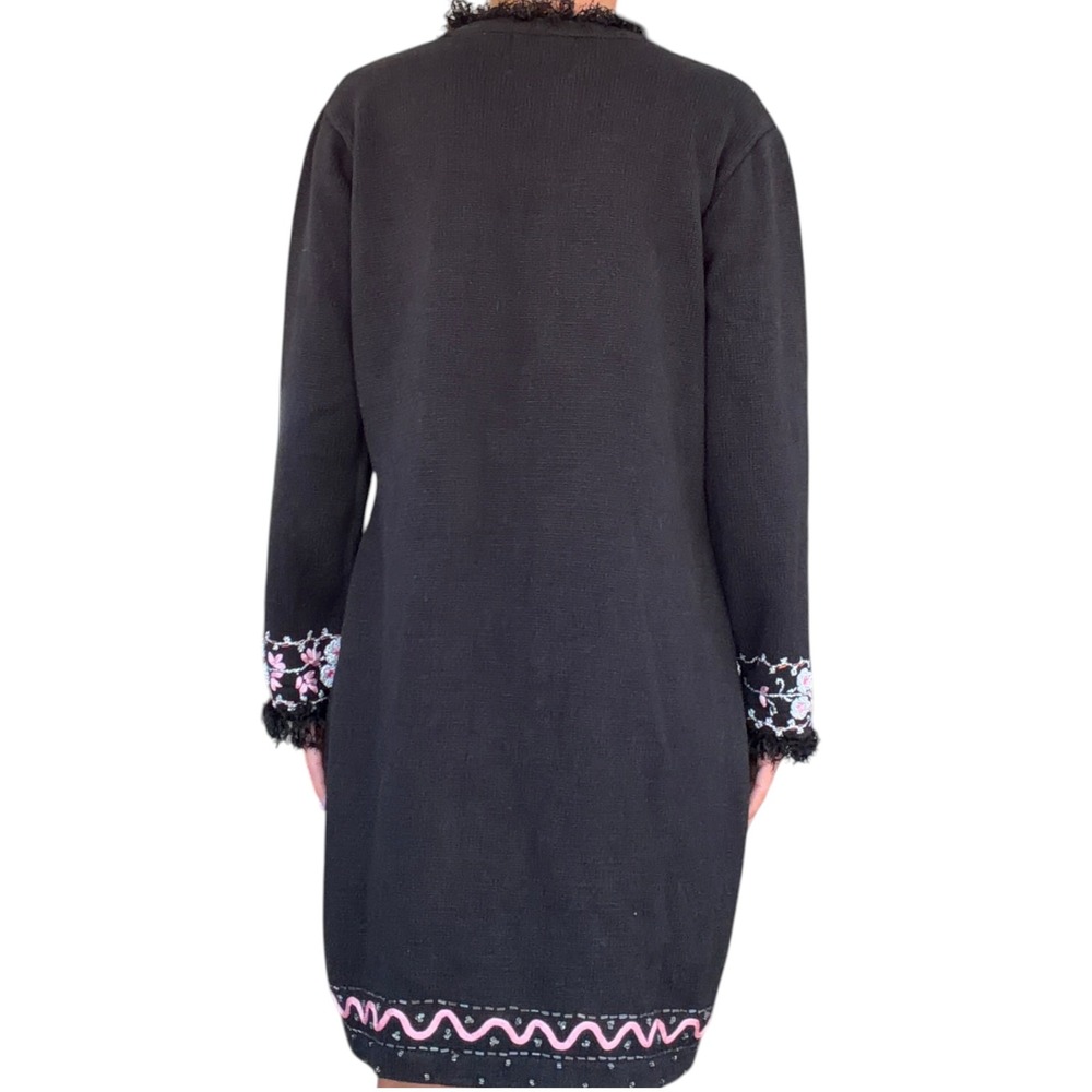 Storybook Knits Vintage M Black Floral Beads Fringe Cardigan Sweater Cottagecore - Picture 5 of 16